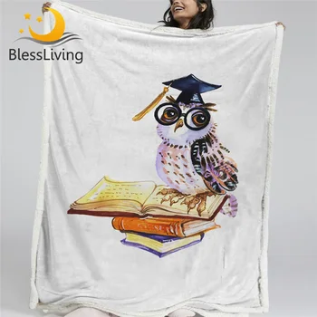 BlessLiving Wise Owl Sherpa Blanket Watercolor Bird Blankets For Beds Books Education Pattern Plush Blanket White Custom Blanket 1