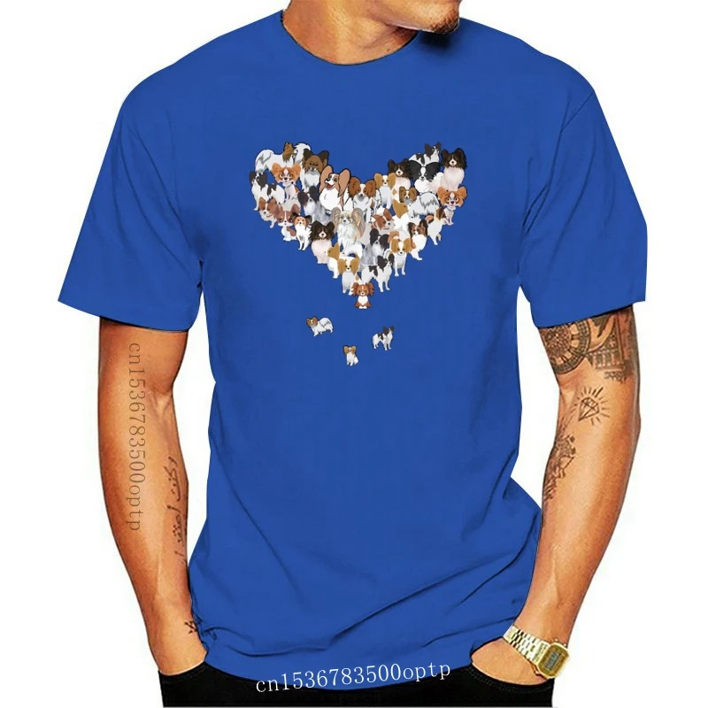 

New 2021 Arrival T Shirt 2021 Men& Short Sleeve Funny Crew Neck Papillon Dog Heart T Shirt