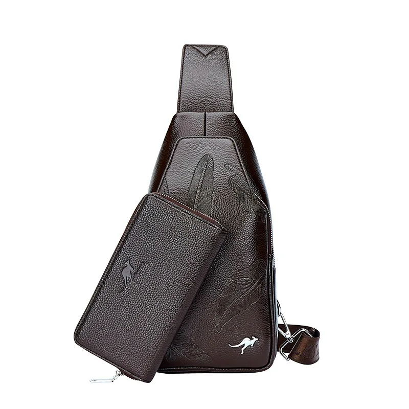 Brown with wallet Роскошная брендовая нагрудная сумка для мужчин через плечо сумки через плечо Theftproof слинг кожаная нагрудный сумка мужской наплечный мешок поясная сумка - Цвет: Brown with wallet