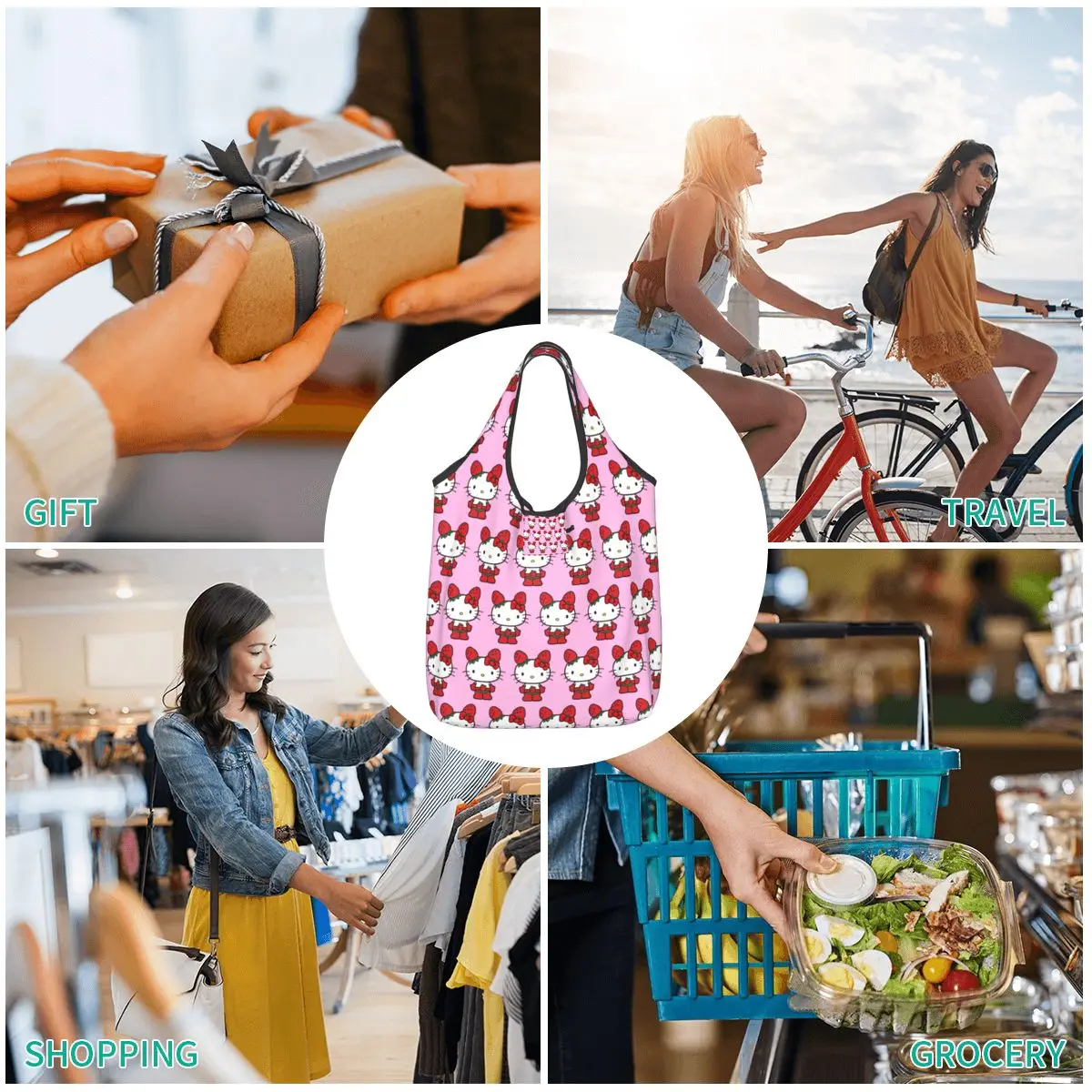 Холщовая Сумка с клубничным котом Женская дешевая сумка милая аниме для покупок
