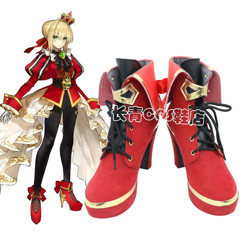 

Fate/Extella Link Red Saber Nero Claudius Caesar Augustus Germanicus Crimson Noble Ver. Game Cosplay Shoes Boots C006
