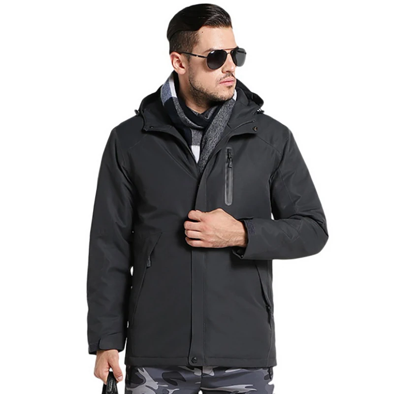 Men Grey Зимние Пуховые хлопковые походные куртки для мужчин и женщин с USB подогревом куртки водонепроницаемые сохраняющие тепло рыбацкие лыжные пальто с капюшоном S-XXXL - Цвет: Men Grey