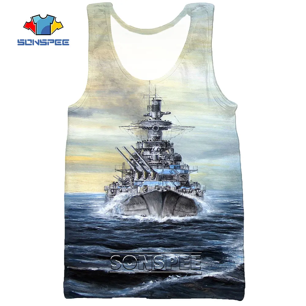 

SONSPEE 3D Print Warship Swordfish Airplane Bomb Men's Tank Top Casual Bodybuilding Sea Gym Muscle Sleeveless Vest Shirt Clothes