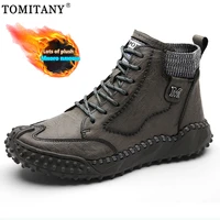 winter genuine leather mens boots thick fur warm soft ankle boots working men footwear waterproof snow boots zapatillas hombre