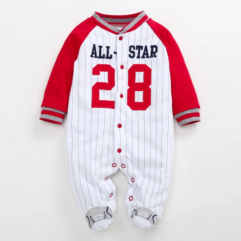 

Newborn Infant Baby Boy Rompers 2020 Spring Babe Girl Clothes Long Sleeve Cotton Baseball Cartoon Footed Jumpsuit Baby Pajamas