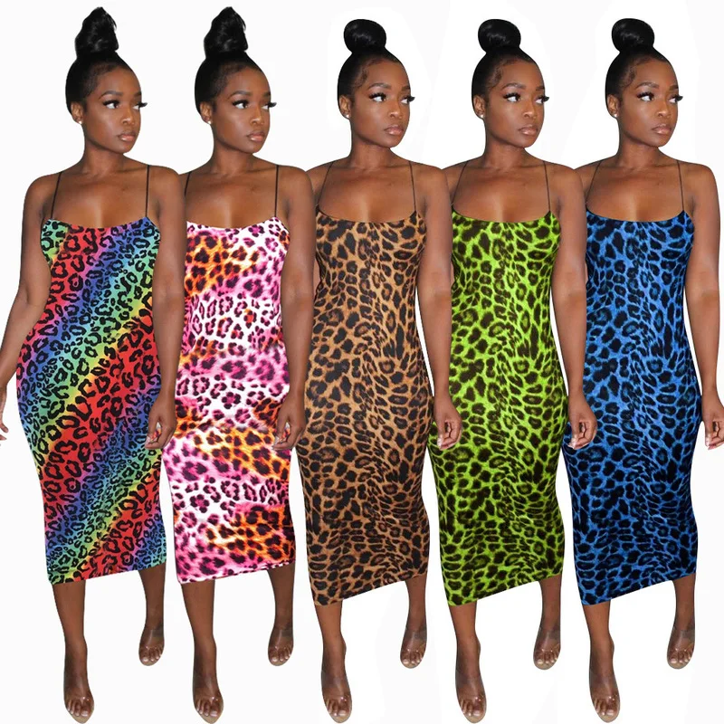 

2020 Women's New Sexy Leopard Print Halter Neck Party Dress