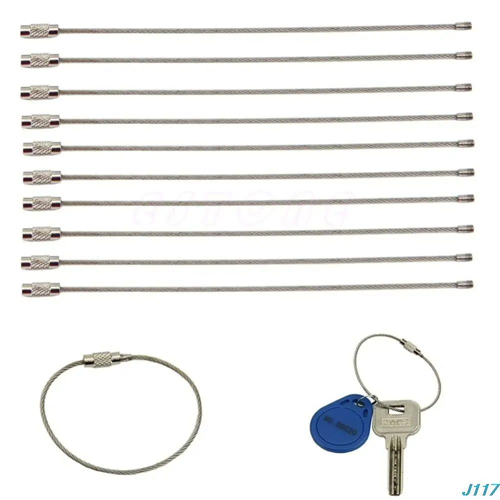 

5Pcs wire outdoor key Stainless steel keyring keychain ring lock gadget circle rope cable loop tag screw camp luggage