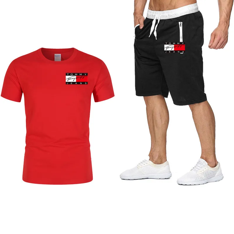 

2021 spring and summer new men's and women's short-sleeved shorts fashion casual and comfortable fitness T-shirt suit large size