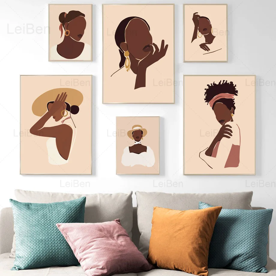 

Nordic Art Picture Bohemian Fashion Black Girl Retro Canvas Painting Modern Wall Posters and Prints Home Decor Bedroom Frameless