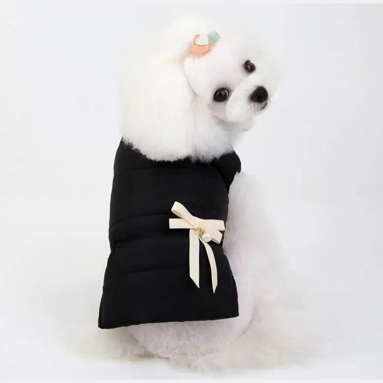 Осенне зимняя одежда для маленьких собак Черная куртка с хлопковой подкладкой