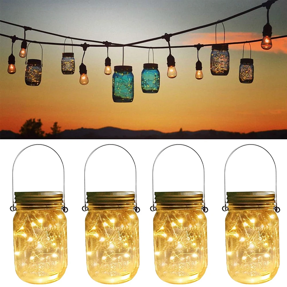

6PCS 20 LED Fairy Outdoor Wedding Decor Light String Solar for Mason Jar Lid Insert Color Changing Garden Decor Christmas Lights
