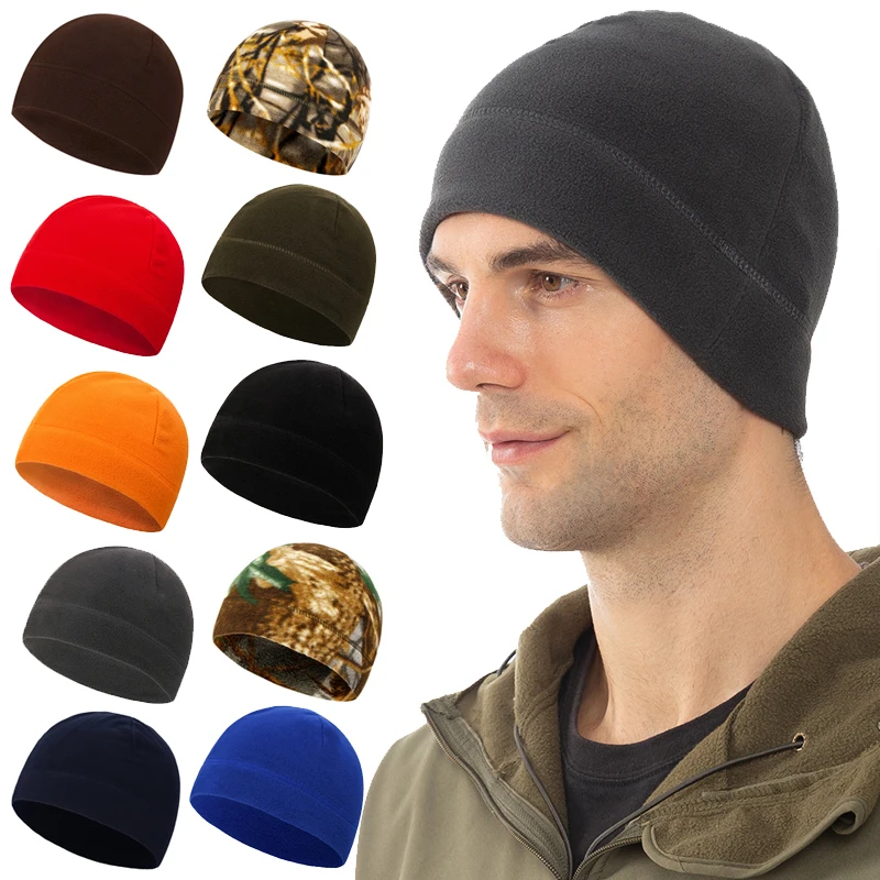 

Men Women Winter Warm Outdoor Faux Fleece Round Hat Camo Camouflage Solid Color Windproof Military Tactical Beanie Skull Cap
