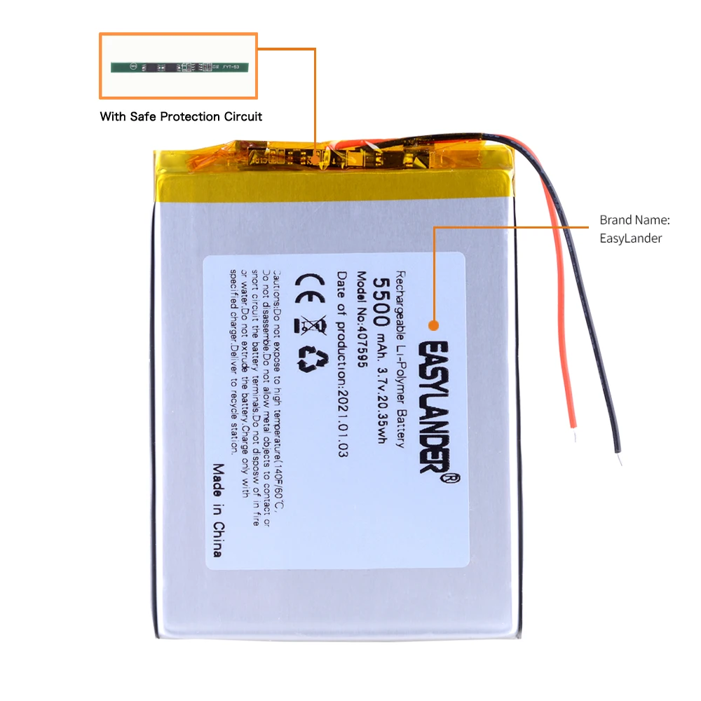407595 5500mAH 3 7 V литий-ионный планшетный ПК аккумулятор для 8 9-дюймовый ICOO полимерная