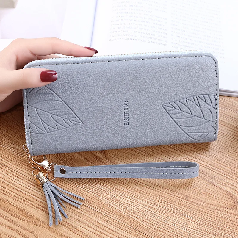 

Womens Wallets and Purses PU Leather Wallet Female Wristband Leaf Print Long Women Purse Large Capacity Bag Women Wallet