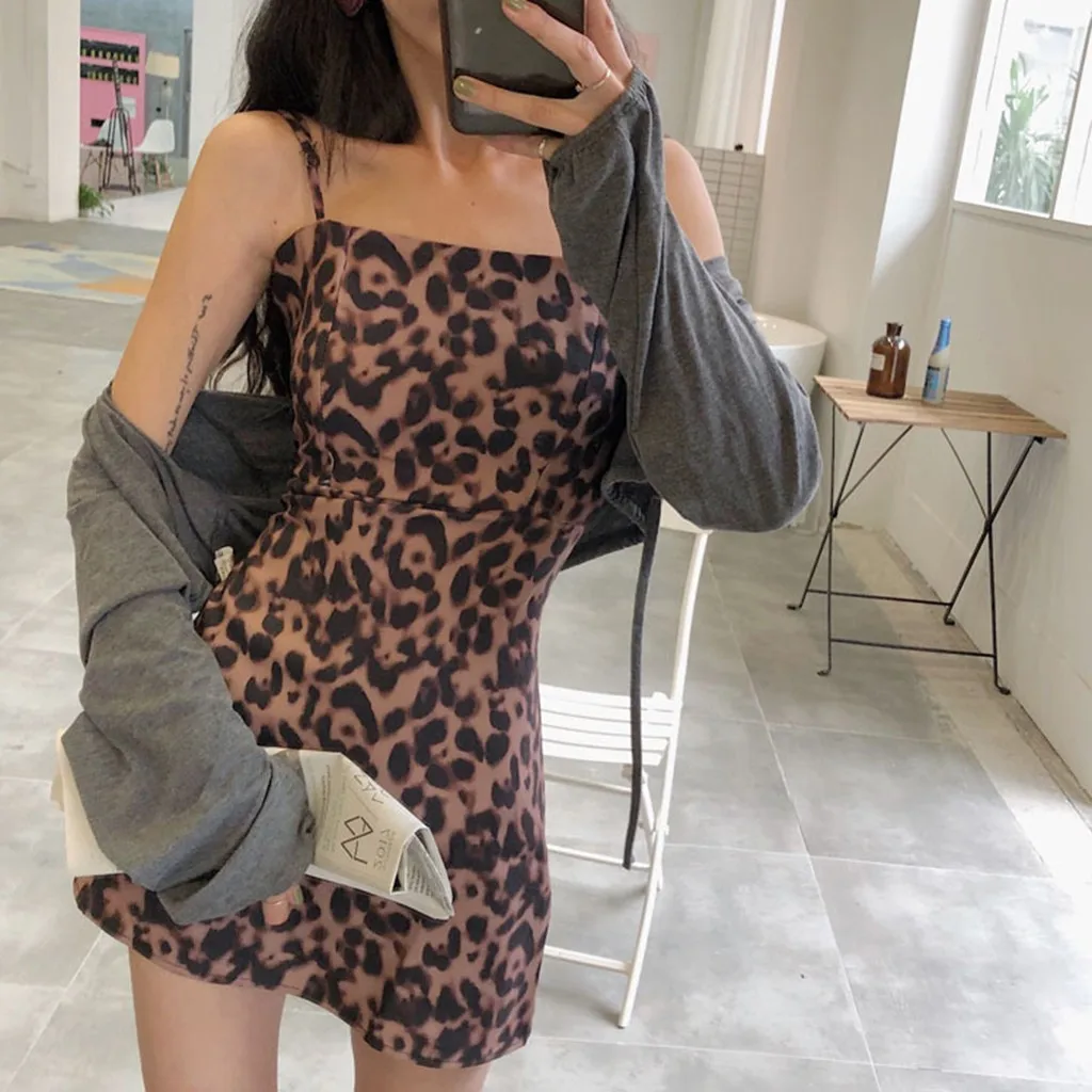 Женский летний сарафан без рукавов ТРАПЕЦИЕВИДНОЕ леопардовое сексуальное