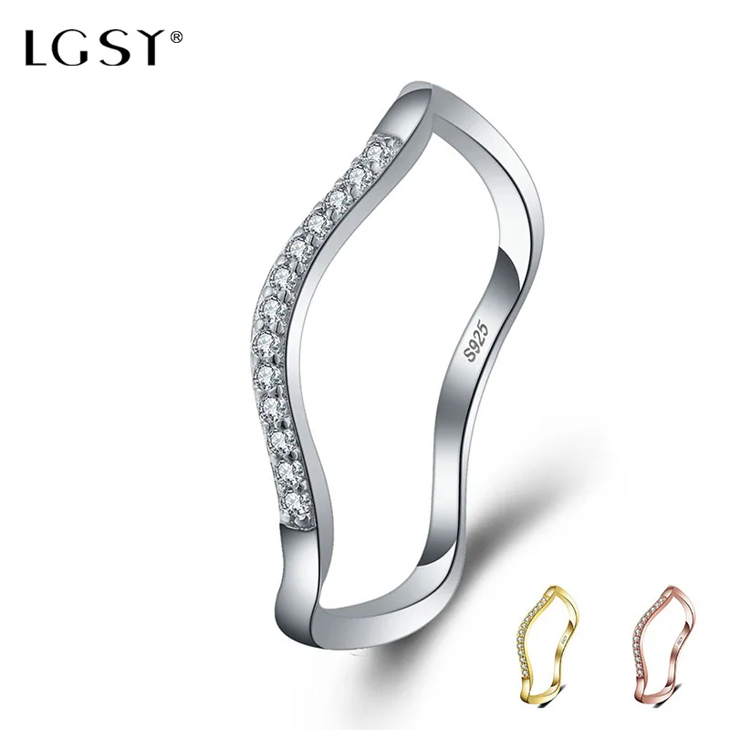 

LGSY 925 Sterling Silver Engagement Rings Irregular Design Romantic Fine Jewelry Crystal Rings Female Finger Round Ring DR1018