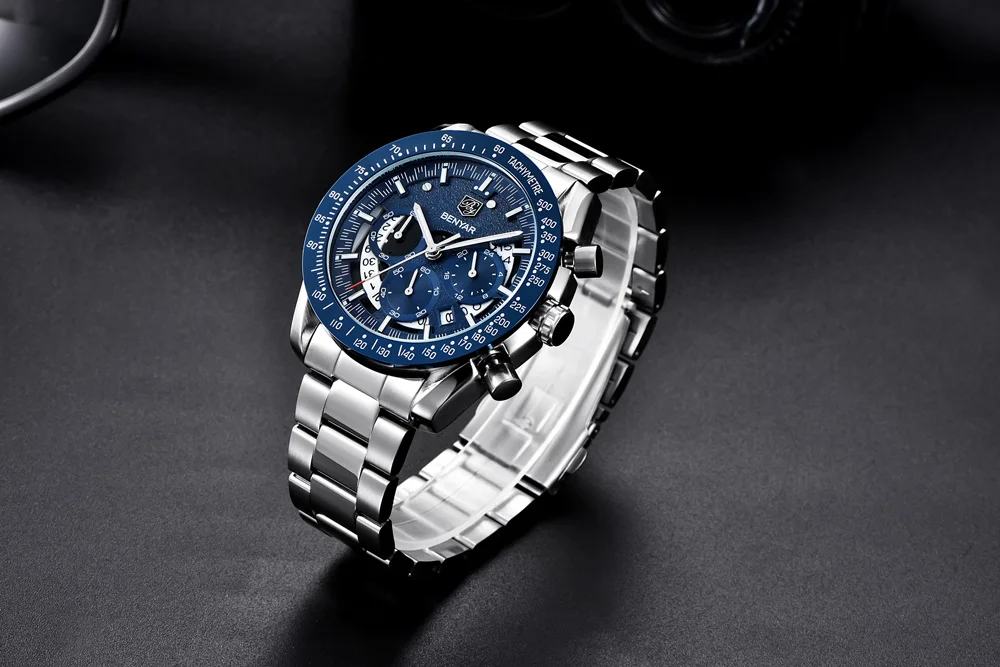 BENYAR Топ люксовый бренд Moon Phase часы мужские водонепроницаемые Хронограф военные спортивные кварцевые часы мужские часы Relogio Masculino