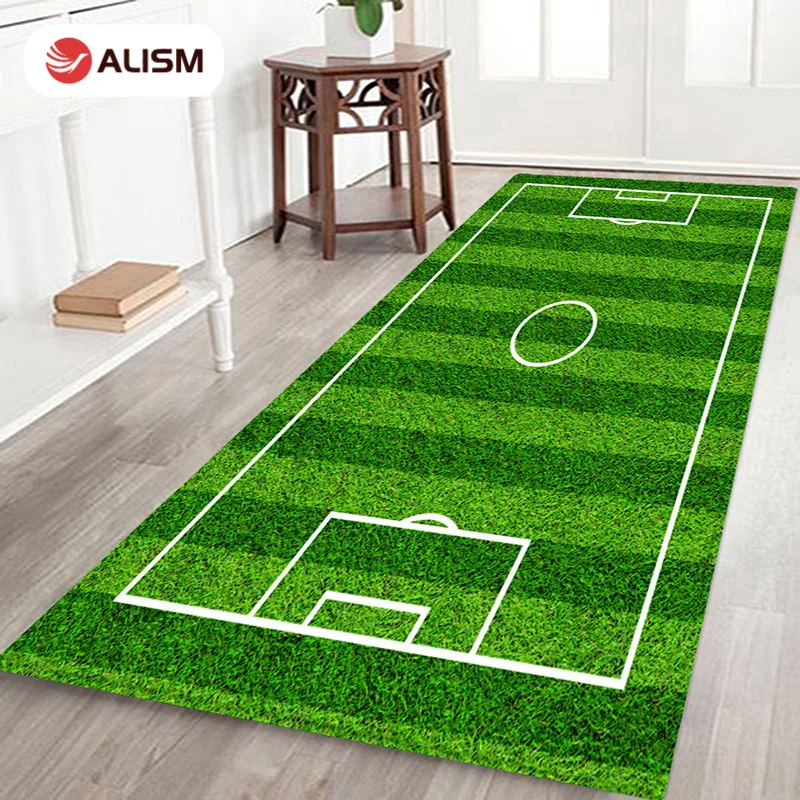 

2021 Hot Sale Kitchen Mat Rug Carpet Flannel Polyester Non-slip Absorbent Football Field Pattern Printed Floor Mat Laundry Room