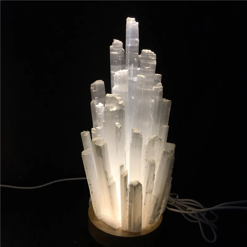 

Natural Quartz Crystal Flash Selenite Tower Lamp Reiki Healing Home Decor Mineral Specimen Collection