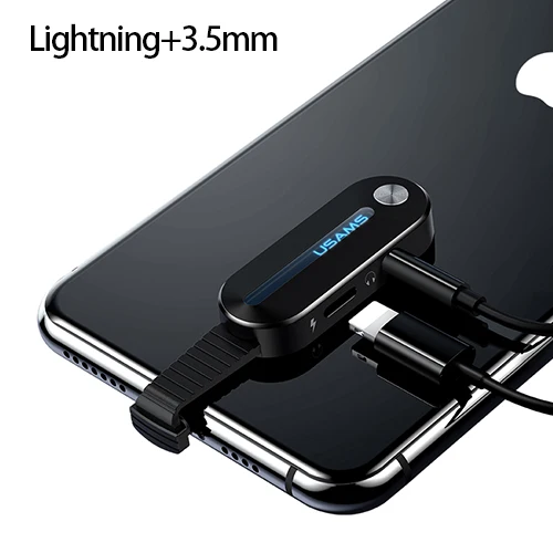 3.5mm and Lightning USAMS Dual для Lightning адаптер 2 в 1 аудио Зарядка для iPhone X XS 7 8 адаптер для Lightning+ 3,5 мм 2A зарядка OTG адаптер - Цвет: 3.5mm and Lightning