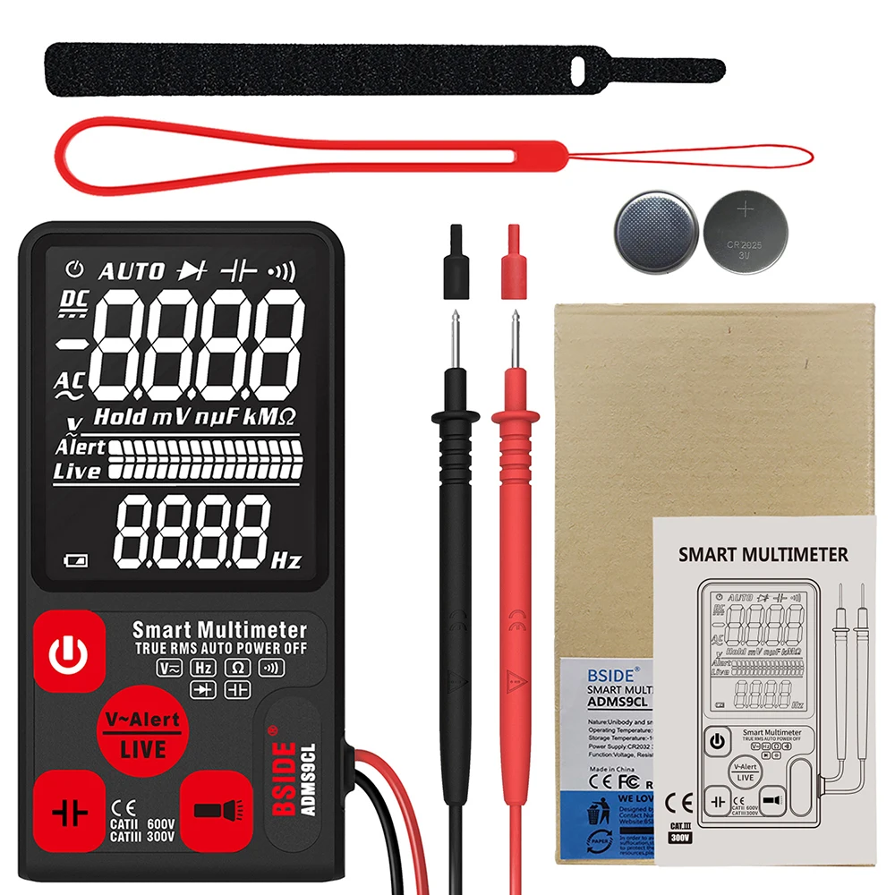 BSIDE ADMS9CL тестер напряжения 9999 отсчетов умный мультиметр Цифровой Измерение AC/DC