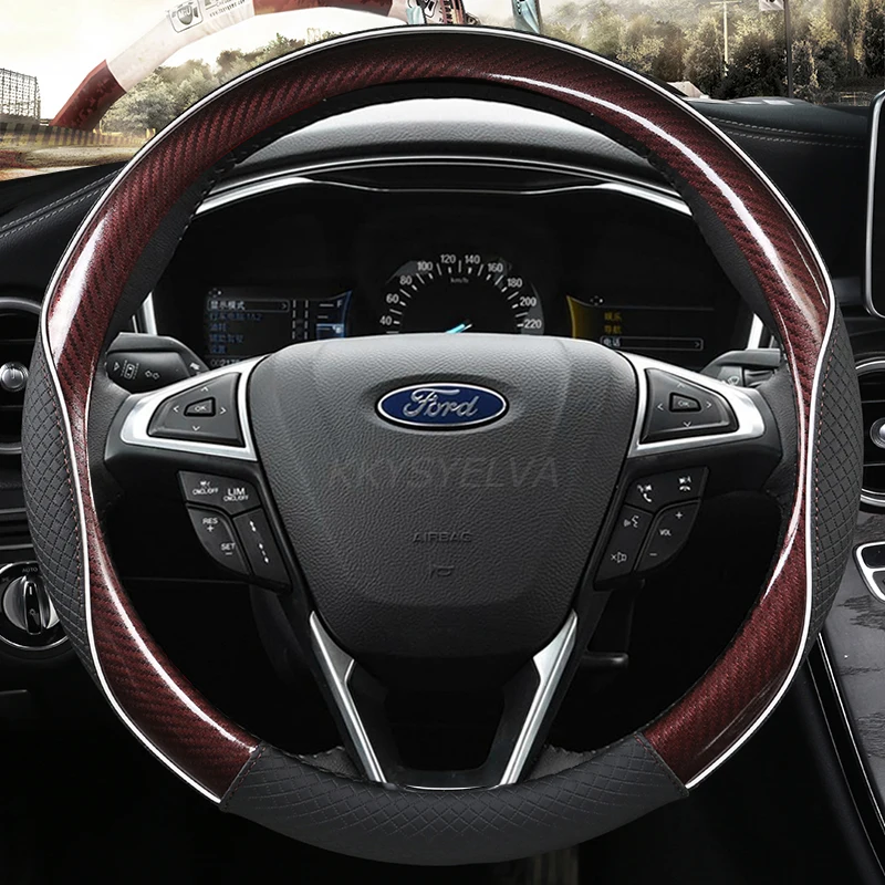 

38CM Car Carbon Fiber Leather Car Steering Wheel Cover Anti-slip for Ford Focus 2 3 MK1 MK2 MK3 Auto Interior Accessories