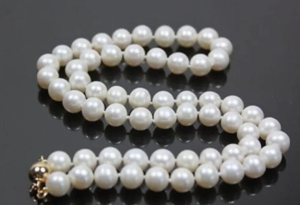 

Beautiful Fashion 8-9mm Natural White Cultured Pearl /Green Jade Necklace 18"