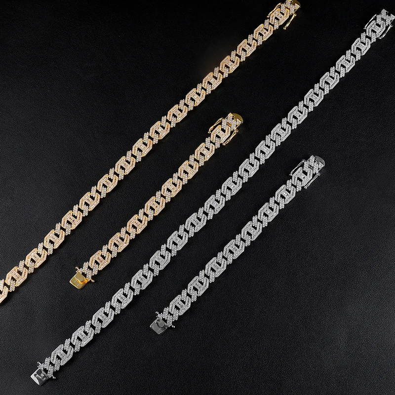 Hip Hop 15MM Heavy Miami Baguette Zircon Iced Out Cuban Link Necklace AAA CZ Prong Setting Necklaces Hip Hop Jewelry 18'' 24''