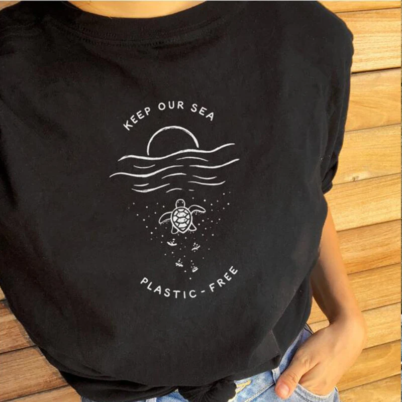 Футболка с надписью Keep Our Sea Plastic Free женская футболка графическим рисунком и