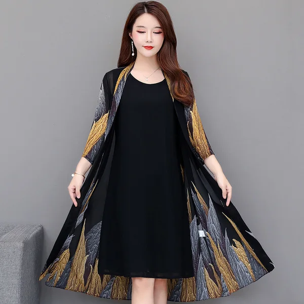 

Dress Suits Women Vintage Retro Dresses Boho Bohemian Chiffon Mesh Spring Summer Casual 2 Piece Set Clothes Female Plus Size