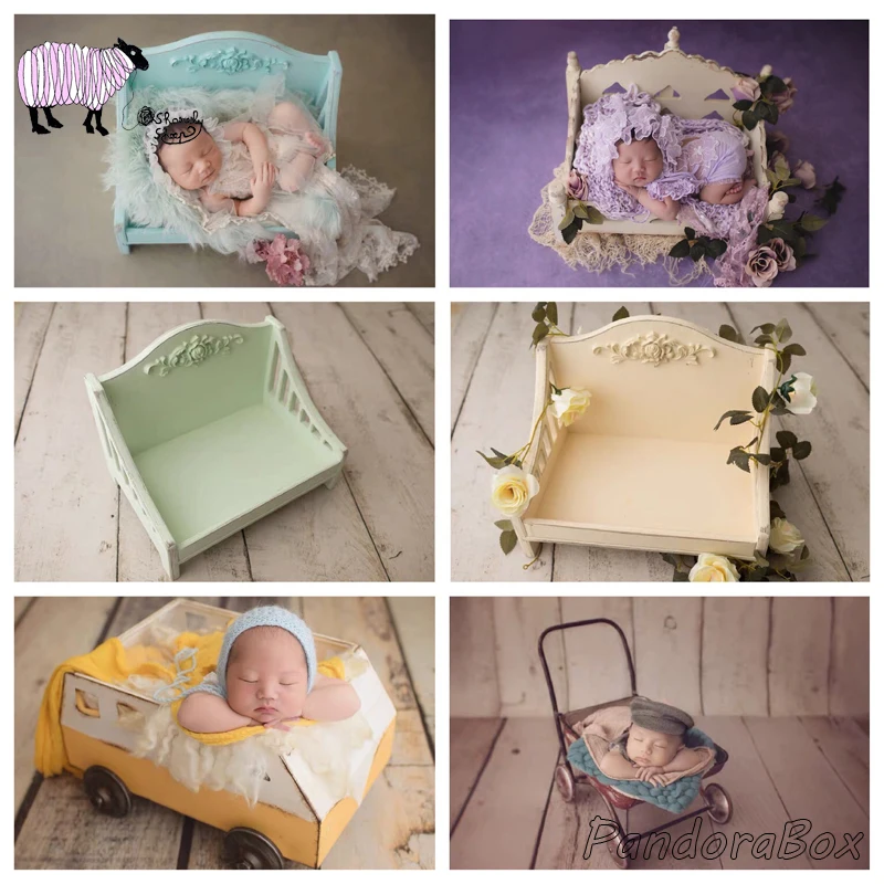

Newborn Baby Photoshoot Studio Props Retro Wood Bed Baby Photography Sesion Accessories fotoshooting Wooden Basket Shooting Prop