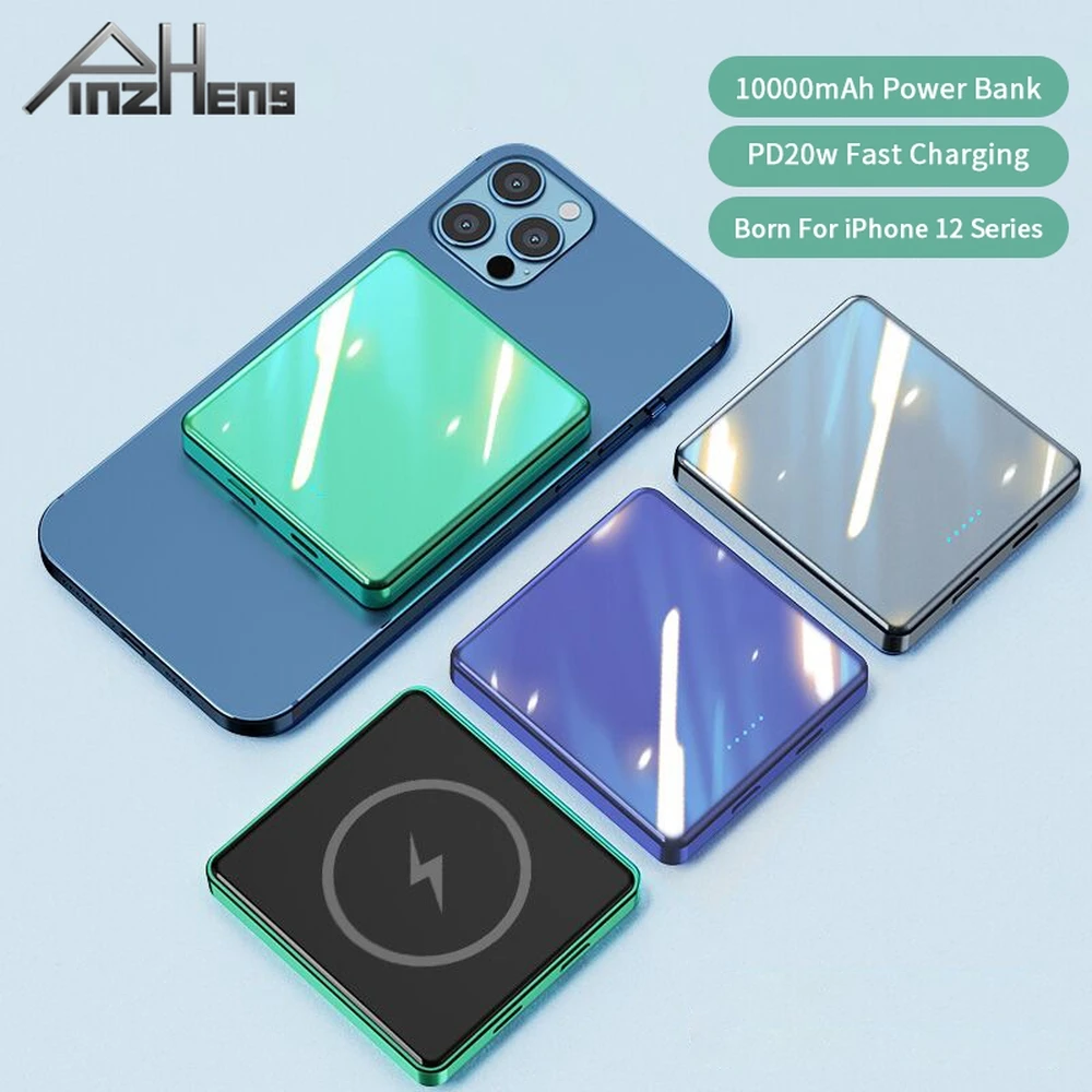 

PINZHENG 10000mAh Wireless Power Bank For iPhone Xiaomi Power Bank Portable Charger Battery TypeC Mini Powerbank Digital Display
