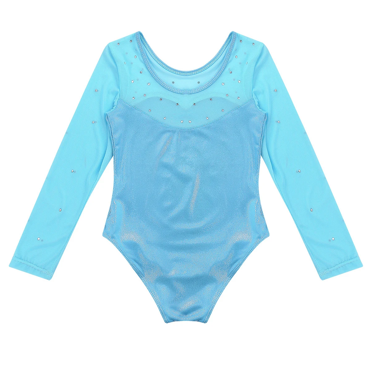 Kids Girls Ballet Dress Long Sleeve Sparkly Rhinestone Snowflake Tulle Splice Dance Gymnastics Leotard Jumpsuit Dancewear | Детская