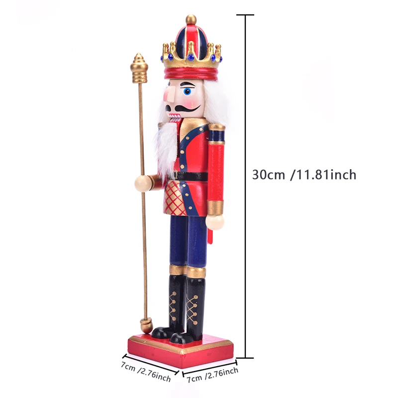 

Retro 30cm Wooden Nutcracker Soldier King Figures Figurine Home Decor