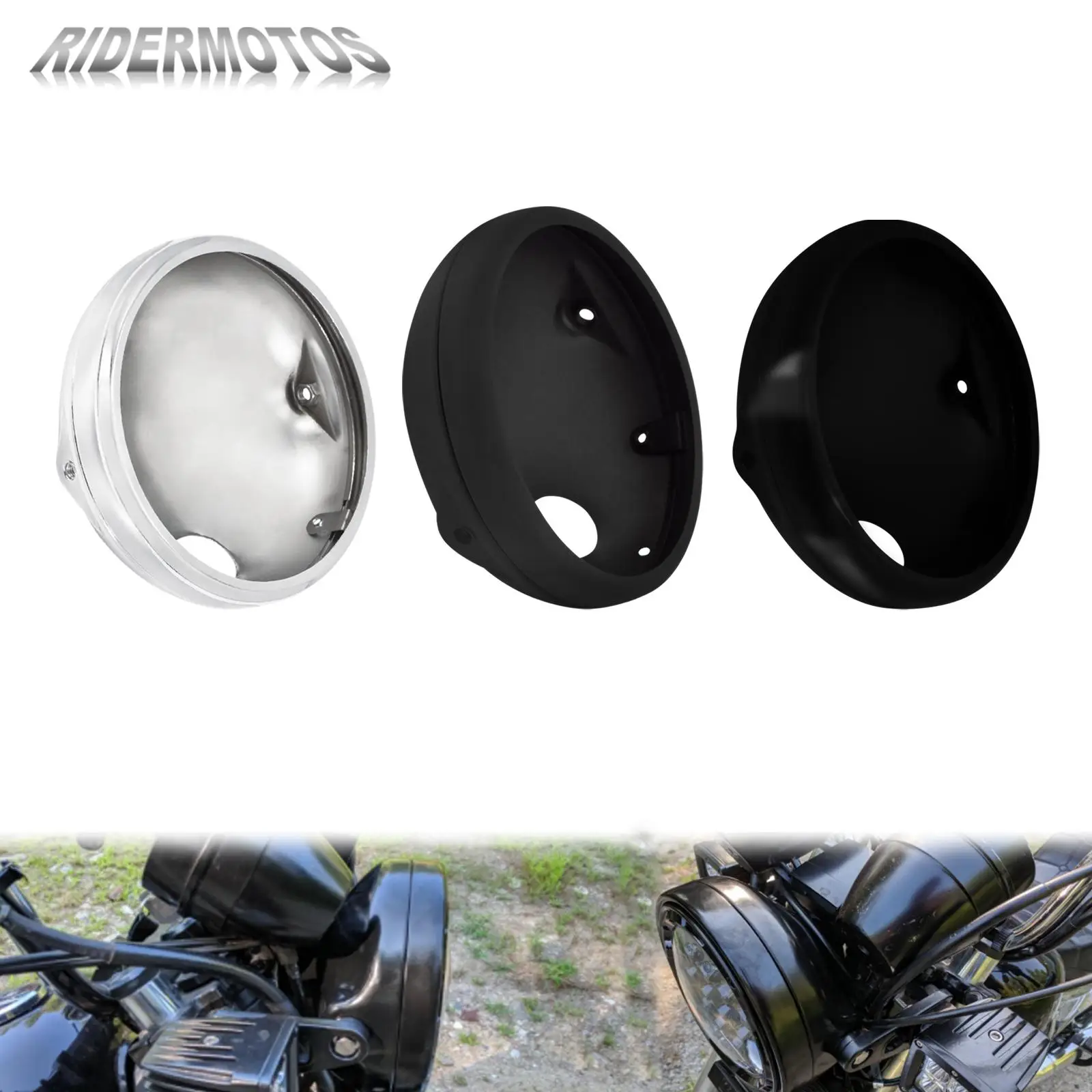 

Motorcycle 7" Outside Shell LED Headlight HeadLamp Housing Cover Bucket Black/Chrome For Harley Sportster XL883 Dyna Touring