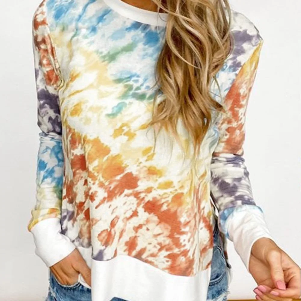 

FALL 2020 EUROPE AND THE UNITED STATES TO DYE PRINTING GRADIENT ROUND NECK LONG SLEEVE DRESS