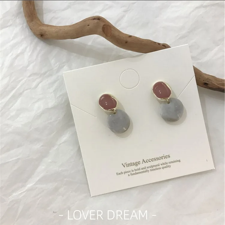 

2020 New Korean Vintage Earrings For Women Color Drop Oil Round Earrings Geometric Resin Hanging Dangle Earrings Fashion Jewelry