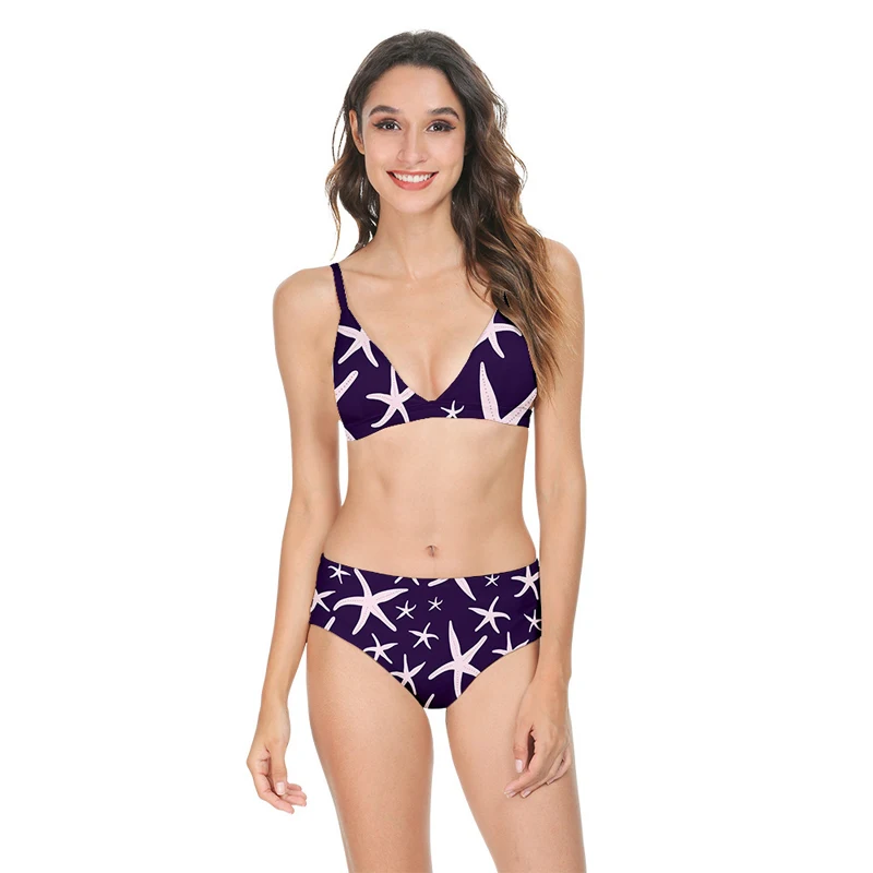 

LUCKYFRIDAYF Sexy Ocean Star 3D Tie Dye Women High Waist Bikini Set Maillot De Bain Femme Plus Size Push Up Swimwear Biquinis 2X