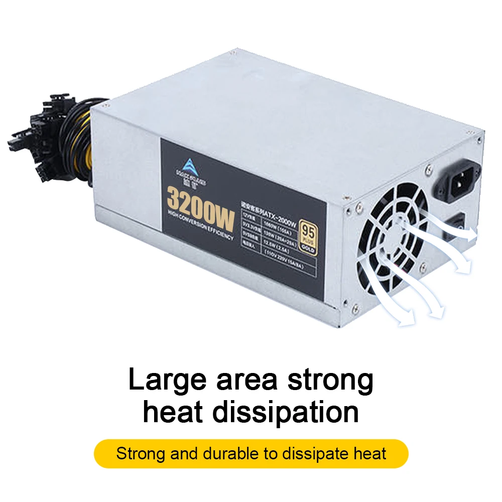 

2400 Вт 110 В/220 В ETH Майнинг Биткоин источник питания Вход 10x6Pin 95% эффективность для BTC Биткоин Майнинг эфириум