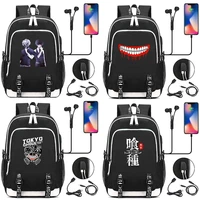 new cartoon tokyo ghoul printed usb headphone jack boy girl kids school bag women bagpack canvas men backpack packsack bookbag