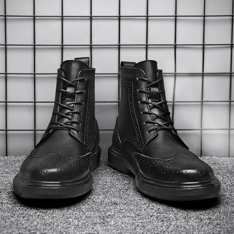 

Golden Sapling Brogue Shoes Men Fashion Genuine Leather Men's Boots Vintage Casual Chelsea Boot Retro Platform Leisure Male Shoe