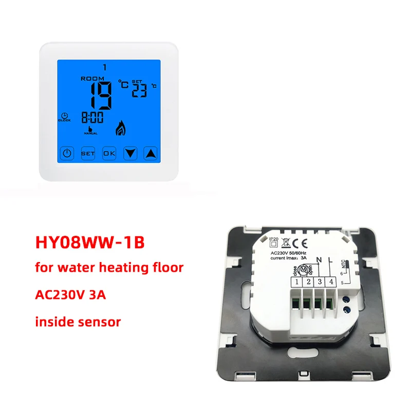 Water White HY08 3A 16A MINCO Терморегулятор с ЖК-сенсорным экраном термостат для электрического отопления напольная система комнатный регулятор температуры - Цвет: Water White