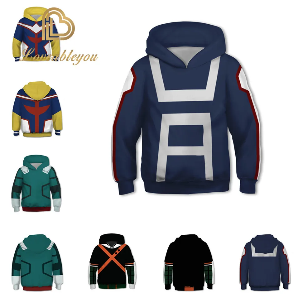 Детские толстовки с капюшоном аниме 3D костюм для косплея Мой герой одежда