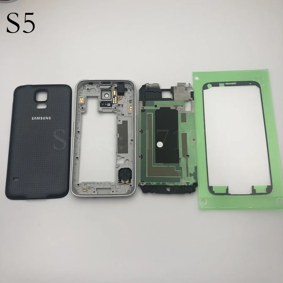 

New Full Set For Samsung Galaxy S5 G900 I9600 G900f Housing Front Plate Bracket+Middle Frame+Back Cover Case+Adhesive