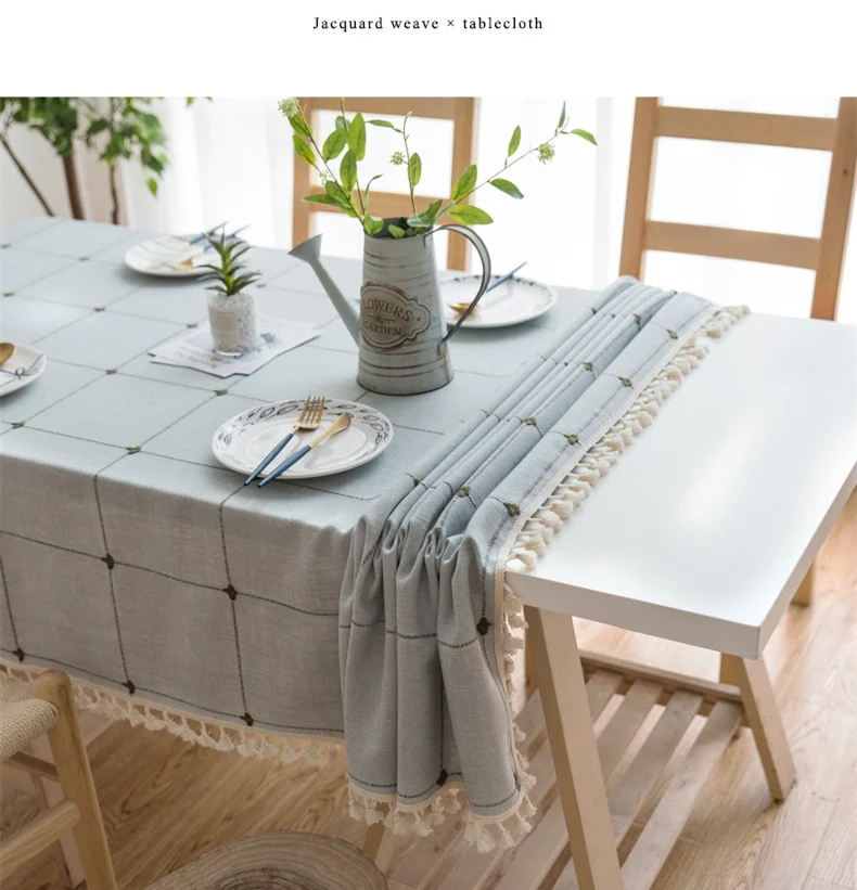 Однотонная декоративная льняная скатерть с кисточками водостойкая маслостойкая