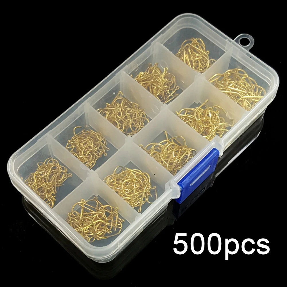 

Gold Fishing Hooks 500Pcs Sharpened FishHook With box Sports Carbon steel