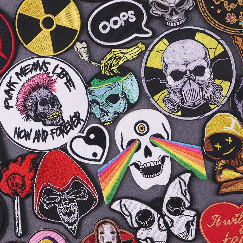 

Punk Hippie Embroidered Patch Thermal Stickers For Clothes DIY Animal Stripe Patches For Jackets Clothing Thermoadhesive Patches