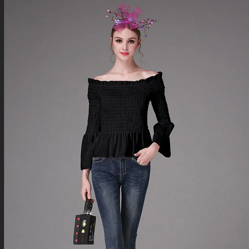 Стильные женские сексуальные осенние тонкие топы с открытыми плечами блуза