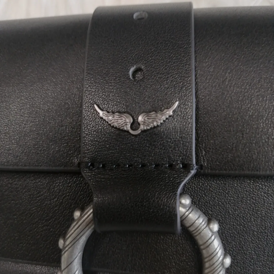 Women Mini Shoulder Bags Rivet Decoration Black Genuine Leather Metal Chain Wing New Fashion All-match Ladies Bag 2021 | Багаж и сумки
