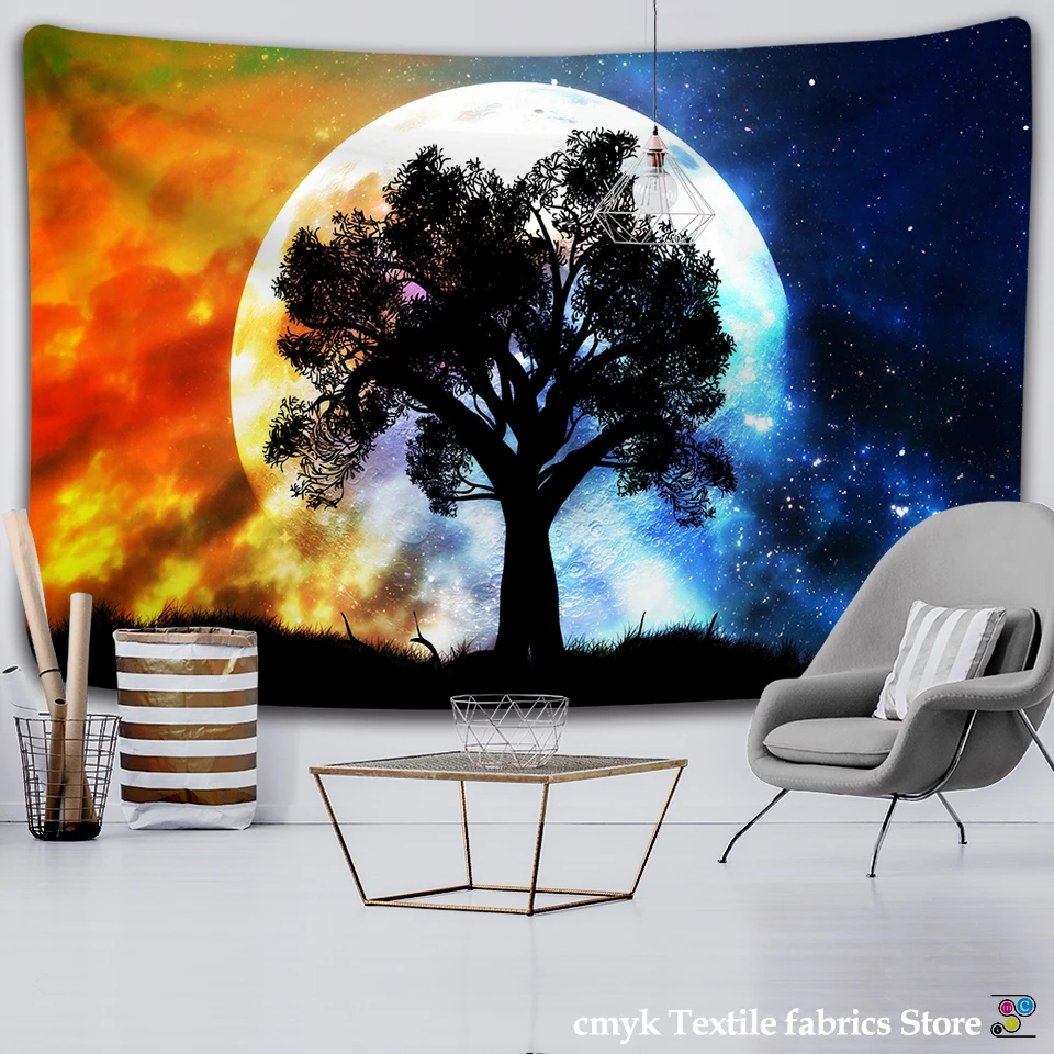 Psychedelic гобелен луна большое дерево печать на стене подвесное украшение хиппи